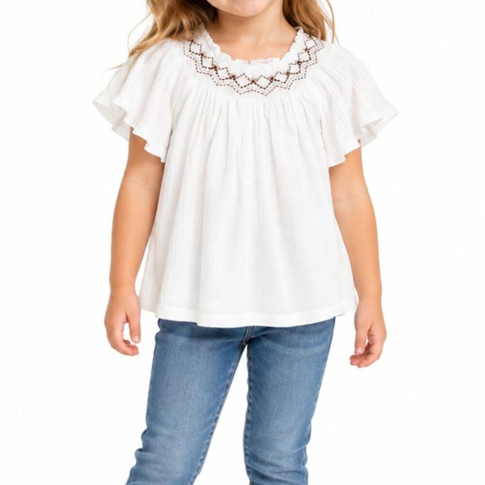 🔥 5 for $30 🔥 Old Navy Girls Embroidered Flutter Sleeve Top | Size 4T